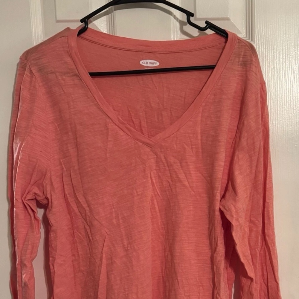 NWOT Old Navy Bright Pink V-Neck Long Sleeve Shirt Top Women’s Size Large L